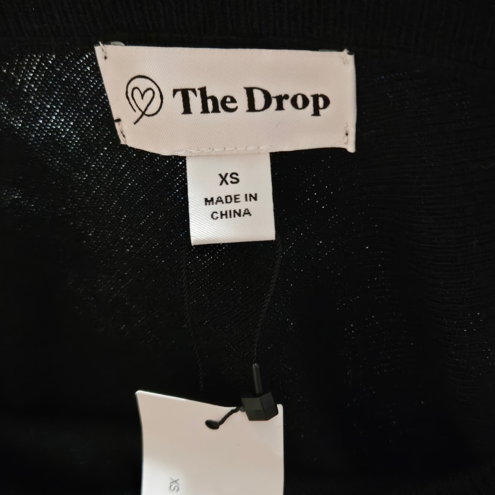 The Drop Suki Black Rib Knit Long Sleeve V-Back Midi Sweater Dress XS NEW - Picture 5 of 7